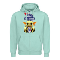 Seafoam Baby Yoda Hugs Pabst Blue Ribbon Beer Zipper Hoodie - artisFamous
