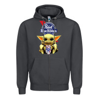 Smoke Baby Yoda Hugs Pabst Blue Ribbon Beer Zipper Hoodie - artisFamous