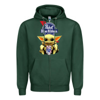 Sports Green Baby Yoda Hugs Pabst Blue Ribbon Beer Zipper Hoodie - artisFamous