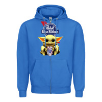 True Royal Baby Yoda Hugs Pabst Blue Ribbon Beer Zipper Hoodie - artisFamous
