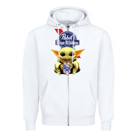 White Baby Yoda Hugs Pabst Blue Ribbon Beer Zipper Hoodie - artisFamous