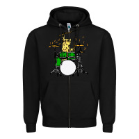 Black drummer cat music lover musician playing the drums Zipper Hoodie - artisFamous