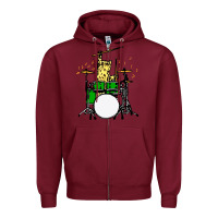 Burgundy drummer cat music lover musician playing the drums Zipper Hoodie - artisFamous