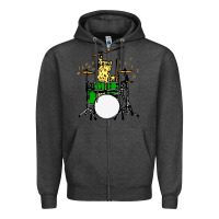 Charcoal Heather drummer cat music lover musician playing the drums Zipper Hoodie - artisFamous
