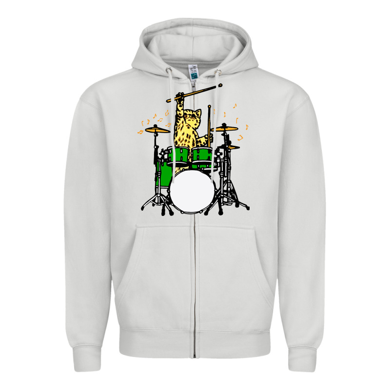 Drummer Cat Music Lover Musician Playing The Drums Zipper Hoodie by artisFamous | Teevron