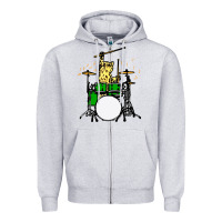 Heather Grey drummer cat music lover musician playing the drums Zipper Hoodie - artisFamous