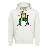 Oatmeal Heather drummer cat music lover musician playing the drums Zipper Hoodie - artisFamous