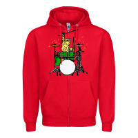 Red drummer cat music lover musician playing the drums Zipper Hoodie - artisFamous