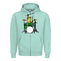 Seafoam drummer cat music lover musician playing the drums Zipper Hoodie - artisFamous