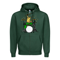 Sports Green drummer cat music lover musician playing the drums Zipper Hoodie - artisFamous