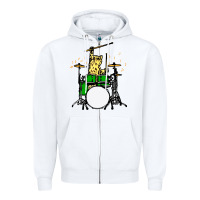 White drummer cat music lover musician playing the drums Zipper Hoodie - artisFamous
