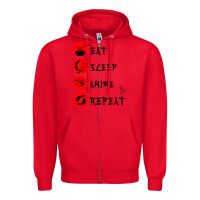 Red eat sleep anime repeat japanese Zipper Hoodie - artisFamous