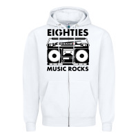 White eighties music rocks Zipper Hoodie - artisFamous