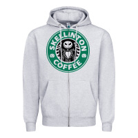 Heather Grey skeleton coffee halloween Zipper Hoodie - artisFamous