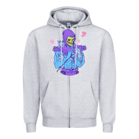 Heather Grey skeletor's cat Zipper Hoodie - artisFamous