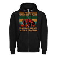 Black never underestimate an old man with a tractor retro vintage Zipper Hoodie - artisFamous