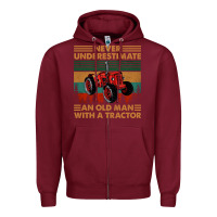 Burgundy never underestimate an old man with a tractor retro vintage Zipper Hoodie - artisFamous