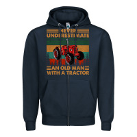 Navy never underestimate an old man with a tractor retro vintage Zipper Hoodie - artisFamous