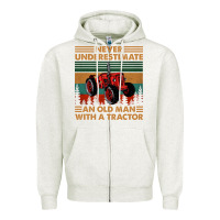 Oatmeal Heather never underestimate an old man with a tractor retro vintage Zipper Hoodie - artisFamous