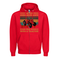 Never Underestimate An Old Man With A Tractor Retro Vintage Zipper Hoodie | Teevron
