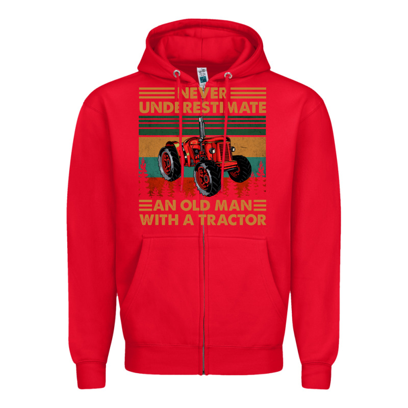 Never Underestimate An Old Man With A Tractor Retro Vintage Zipper Hoodie by artisFamous | Teevron