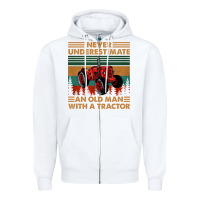 White never underestimate an old man with a tractor retro vintage Zipper Hoodie - artisFamous