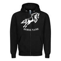Black Personalised Horse Printed Equestrian Riding Cob Jumping Rider Horse Zipper Hoodie - artisFamous