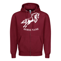 Burgundy Personalised Horse Printed Equestrian Riding Cob Jumping Rider Horse Zipper Hoodie - artisFamous
