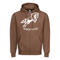 Chestnut Personalised Horse Printed Equestrian Riding Cob Jumping Rider Horse Zipper Hoodie - artisFamous