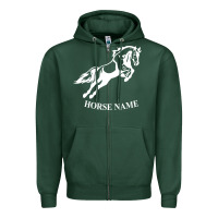 Sports Green Personalised Horse Printed Equestrian Riding Cob Jumping Rider Horse Zipper Hoodie - artisFamous
