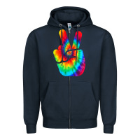 Navy cool peace hand tie dye t shirt for boys and girls Zipper Hoodie - artisFamous