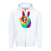 White cool peace hand tie dye t shirt for boys and girls Zipper Hoodie - artisFamous