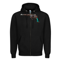 Black Revolver Handgun Zipper Hoodie - artisFamous
