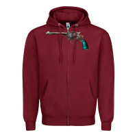 Burgundy Revolver Handgun Zipper Hoodie - artisFamous