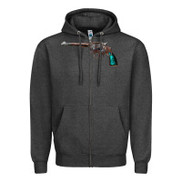 Charcoal Heather Revolver Handgun Zipper Hoodie - artisFamous