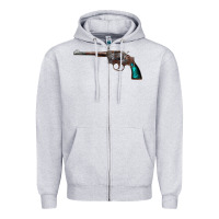 Heather Grey Revolver Handgun Zipper Hoodie - artisFamous