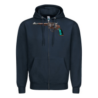 Navy Revolver Handgun Zipper Hoodie - artisFamous