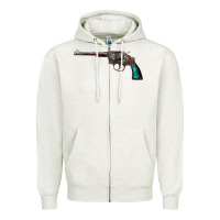 Oatmeal Heather Revolver Handgun Zipper Hoodie - artisFamous