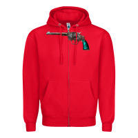 Red Revolver Handgun Zipper Hoodie - artisFamous