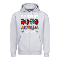 Heather Grey a.mong us it's o.kay to be different autism awareness t shirt Zipper Hoodie - artisFamous