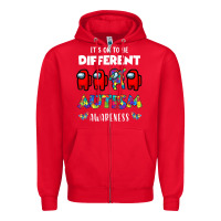 Red a.mong us it's o.kay to be different autism awareness t shirt Zipper Hoodie - artisFamous