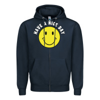 Navy retro   have a nice day   smile happy face Zipper Hoodie - artisFamous
