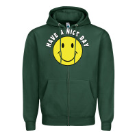 Sports Green retro   have a nice day   smile happy face Zipper Hoodie - artisFamous