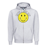 Heather Grey retro   have a nice day   smile happy face Zipper Hoodie - artisFamous