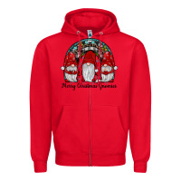Red merry Christmas Gnomes Rainbow Zipper Hoodie - JahusDesignShop