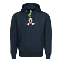 Navy goofy pocket goofy pocket t shirt Zipper Hoodie - artisFamous