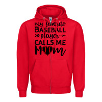 Red womens my favorite baseball player calls me mom Zipper Hoodie - artisFamous