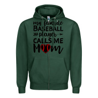Sports Green womens my favorite baseball player calls me mom Zipper Hoodie - artisFamous