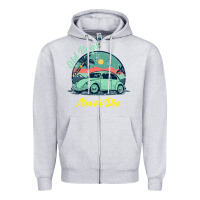 Heather Grey Vintage Funny Beetle Bug Distressed Classic Cars Old Bugs Never Die Zipper Hoodie - artisFamous