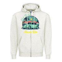 Oatmeal Heather Vintage Funny Beetle Bug Distressed Classic Cars Old Bugs Never Die Zipper Hoodie - artisFamous